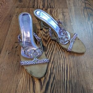 Pink Mettalic Patent Gem Sandal Heels